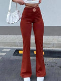 Lace Up Stretch Flare Leg Pants- Outfit