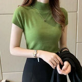 Womens Tops And Blouses Summer Short Sleeve Blouse Women Blusas Mujer De Moda Turtleneck Knitted Blouse Shirt Tops