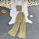 Zingj Suspenders Strapless Short Top High Waist Drop Feeling Wide Leg Pants Two-Piece