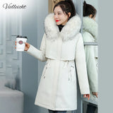 2021 Fashion Long Winter Coat Women Clothing Wool Liner Hooded Parkas Slim With Fur Collar Warm Winter Jacket