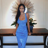 Women Summer Sleeveless Bodycon Slim Printed Fashion Pencil Long Dress Sundress 2021 Female Clothing
