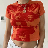 Harajuku Graphic Print T-shirt 90s Women Vintage Crop Top Y2K Aesthetic Summer Slim Fit Tees Tops Streetwear Gothic
