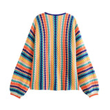 2025 New Women's Fashion Classic Colorful Hand Hook Cardigan Sweater