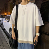 And Summer New Fake Two Short-Sleeved T-Shirts Male Trend Hong Kong Style Simple Cec Half-Sleeved Internet Celebrity Hip-Hop
