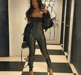 Black Pu Leather Halter Top-Outfit
