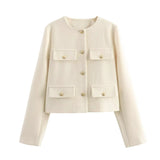 New Two-Color Flip Decoration Round Neck Short Fashion