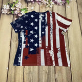 Retro American Flag Rag 3D Printing Ms. High Street Fashion Loose Net Eye Breathable V-Neck Short-Sleeved