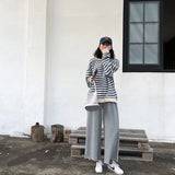 Women Harajuku Gothic stripe cotton Hoodie Clothes Autumn long sleeve loose Kawaii Korean thin Sweatshirt kpop