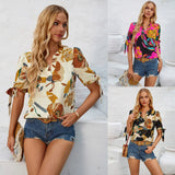 New Wish Women's Fashion Print Casual 24 Years V Leader Mouth Tied Knot Jacket
