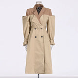 Temperament British Windwear Woman 2025 Summer New Splicing Color Design Fake Two Suit Collar Coat