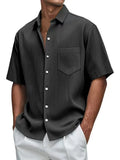 New Men's Solid Color Loose Comfortable Buffly Striped Short-Sleeved Button