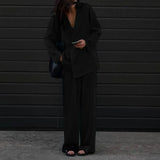 Streetwear Jacket Suits Autumn Long Sleeve Lapel Cardigan + Loose Draped Pants Women Sexy Deep V Button-up Two Piece