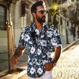Vintage Print Men Lapel Shirts New Casual 2021 Summer Loose Short Sleeve Button Shirt Tops Mens Clothing Fashion