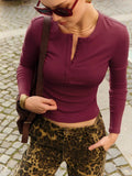 Buttoned Long Sleeve Solid Top- Outfit