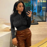 Women Autumn Winter Long Sleeve Soild Color Brown Bodycon Slim Bodysuit Romper Playsuit 2020 Fall Clothes