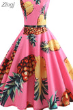Print Vintage Dress Women Summer Pin Up Retro 50s Rockabilly Sleeveless A-Line Midi Party Dresses