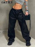 Pu Faux Leather Pants Elegant Fashion Women's Pants High Waist Straight Casual Black Green Trousers 2022 Y2k