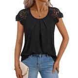 Summer Women's New Women's Lace Sleeve Top Short-Sleeved Round-Neck Loose