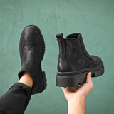 Zingj Men's Leather Vintage High-Top Leather Shoes Chelsea Shorts