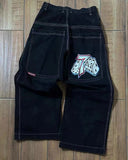 New High Street Hiphop Hip Hop Brand Printed Jeans Men's Straight Baggy Wide-Legged