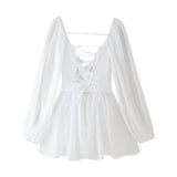 Spring Women's Dress Sexy Hottie Skylit Lantern Sleeve V Collared Shoulder