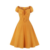 Vintage 50s Swing Rockabilly Dress Polka Dot Print Draw String Summer Casual Sundress Chiffon Bohemian Women's