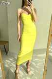 Women Summer Bodycon Party Dress Yellow Long Maxi Dress Sexy Strapless Elegant Dress for Celebrity Evening