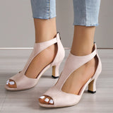 Coarse-Faced Fish Mouth Hollow Sandals Women's Word And Heel Toe Roman Shoes
