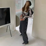 High Waist Jeans Denim Wide Leg Pants Women Cute Loose Straight Jeans Black Gray Pants Vintage Streetwear Jeans