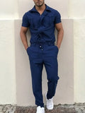 Summer Casual Bib Jumpsuit Men Fashion Loose Pockets Cargo Short Pant Overalls Romper Retro Men Loose Long Letter
