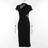 Summer 2024 New Fork Dress, Dark Style, Sexy Slim, Stitched Cheongsam
