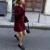 Spring Long Sleeve Clasp Dress Loose Sweater Tight Skirt Knit