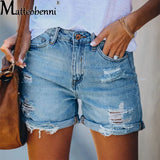 All Match Blue Women Slim Hole Denim Shorts Fashion Casual Summer New Denim Shorts Sexy Solid Color Wash Streetwear