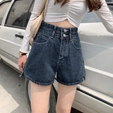 Shorts Side-slit Empire Retro Design Straight Denim Trousers Button Summer High Quality All-match Ulzzang Fashion