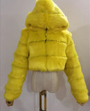 Fur Imitation Fox Stitching Hooded Long