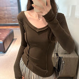 Fish Bone Design Sense Of Minority Slim Bottomed Shirt Women's Autumn New Long-Sleeved T-Shirt Shows Thin