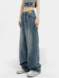 blue baggy boyfriend jeans with wash