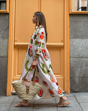 Summer Vacation Printed Loose Shirt Dresses Women Casual Lapel Long Sleeved Single Breasted Maxi Dress Lady Street