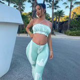 Women Fashion Summer Slim Strapless Tube Tops Long Pants Two Pieces Set Suit Outfit 2021 Female Clothing