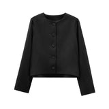 Women's Solid Color Coat 2025 Spring Commuter Leisure Buckle Dress Short Long-Sleeved Round-Neck