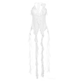 Spring Fashion Trend Women's New Hanging Neck Bare Back Strap Yarn Mesh Repair Small