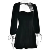 Velvet Square Neck Puff Long Sleeve Mini Dress- Outfit