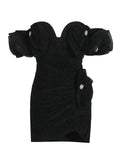 Sexy Shoulder Bra Skirt 2025 New Niche Splicing Diamond Design Short Dress