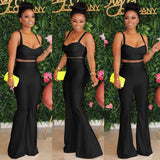 Fashion Suspenders Sexy Street Hipster Top Wide-leg Pants Suit Summer