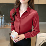 New True Silk Korean Version Of The Versatile Commuter Basic Shirt Women's Long Sleeve Pure Color Chiffon