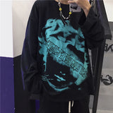 Green Gothic Tshirt Women Men Harajuku Y2k Long Sleeve Tees Couple Oversized Streetwear Black Top Korean Goth