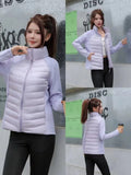 Autumn And Winter New White Duck Down Light Down Jacket Female Splice Stand Collar Outdoor Sports Yoga Clothing Short Coat Tide-Outfit