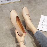 Chunsen Female Flat-Soled Square-Headed Single Shoes Two Shallow-Mouthed Pregnant Grandmother Shoes Retro Semi-Dragging Fairy Lazy