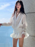 Shirt Lose Long Sleeve Frill Micro Mini Dress-Outfit