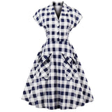 Vintage Women Summer Dress With Pocket Plaid Print England Style Office OL Cotton Party Sundress Oversized Swing